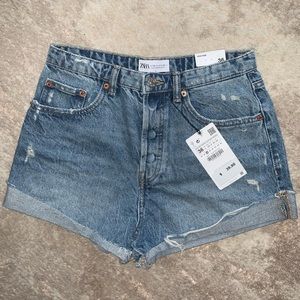NWT Zara Denim Cuff Mom Shorts